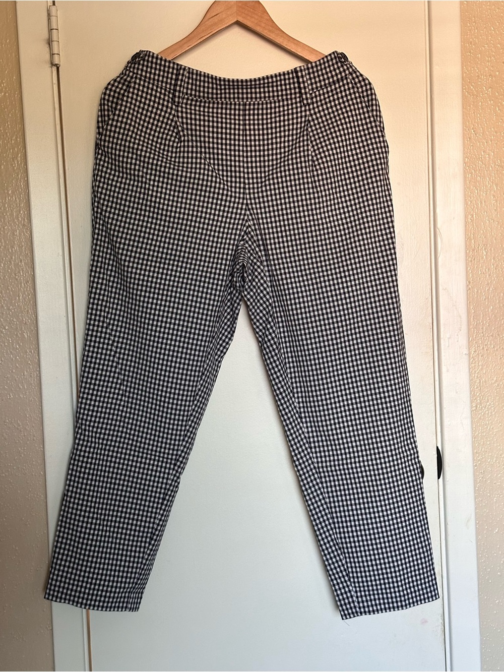 Tommy Hilfiger Women’s Gingham Ankle Pants Navy Blue White Stretch Elastic Waist